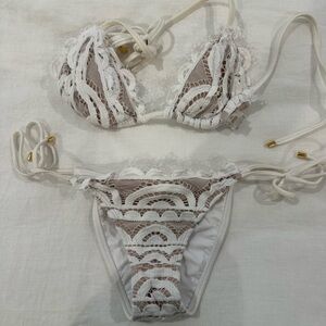 Pily Q Waterlily Lace triangle bikini top and tie bottom